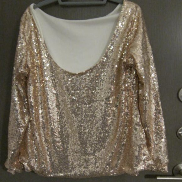 Rose Gold Sequin Long Sleeved Top - Picture 2 of 3